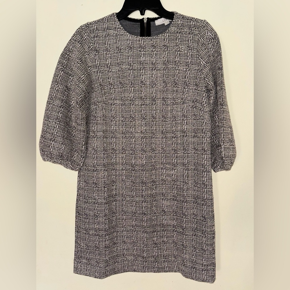 LOFT Monochrome Tweed Dress Black, White and Gold